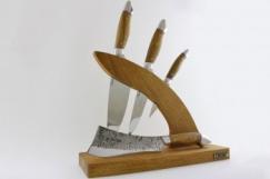 Набор из 3-х кухонных ножей и тяпки серии "Рататуй" с подставкой. Сталь 95х18. Рукоять Дуб.
